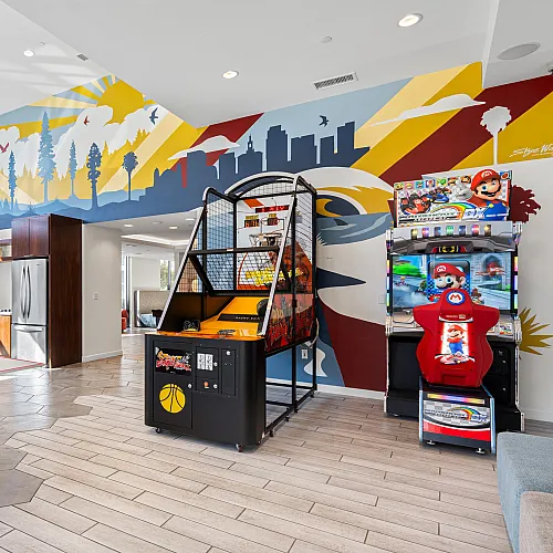 arcade games inside luxurious clubhouse