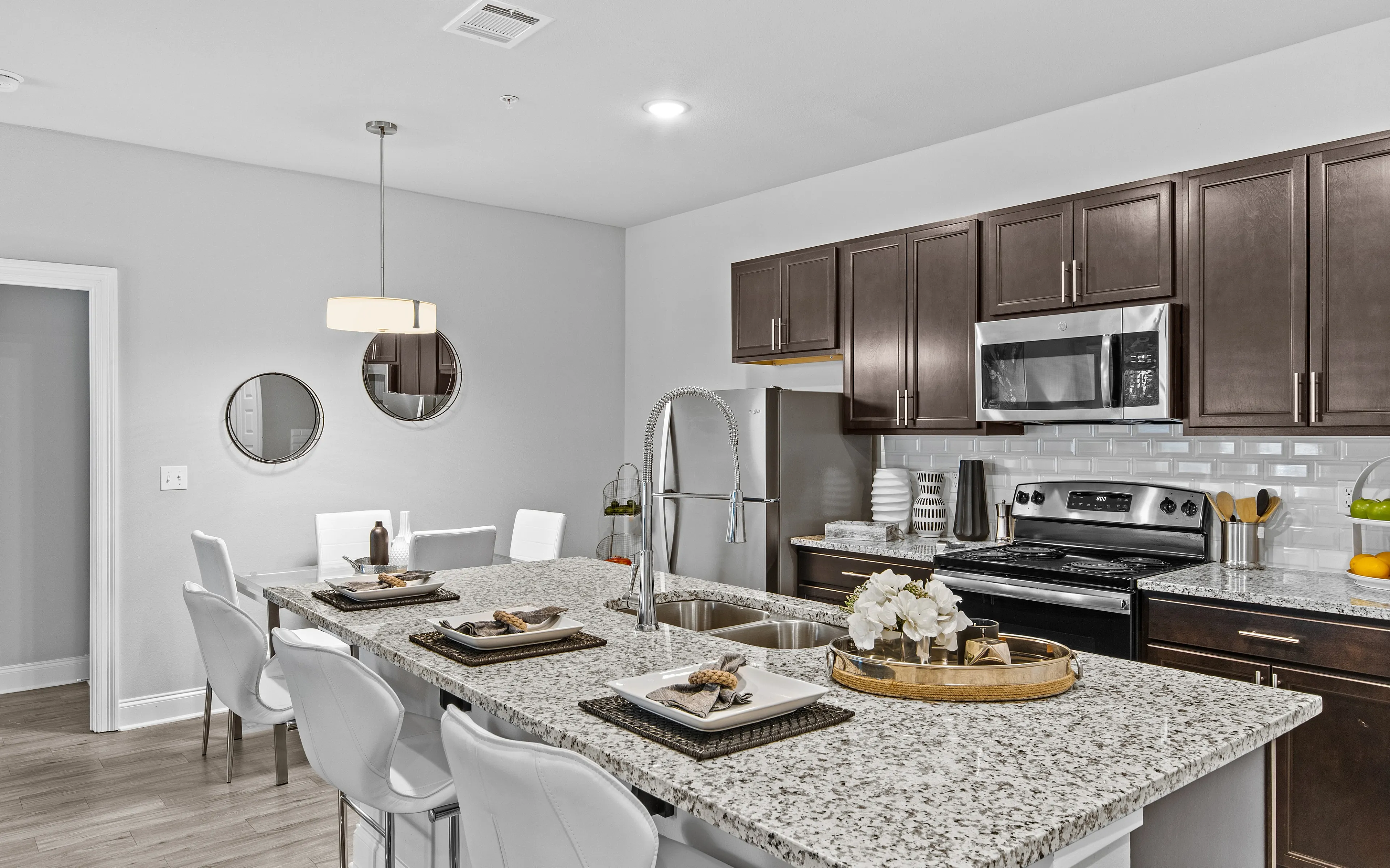 kitchen countertop and stainless steel appliances