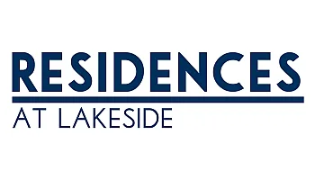 Logo of Residences at Lakeside in bold navy blue font, promising luxurious lakeside living.