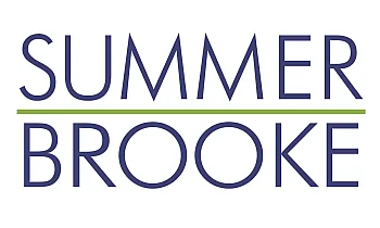 Modern typography logo featuring the words 'Summer Brooke' in elegant, bold letters with a subtle green underline.