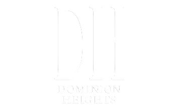 Elegant Dominion Heights logo featuring bold, sophisticated lettering on a sleek black background.