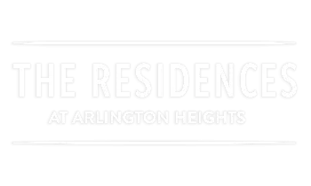 Elegant logo of The Residences at Arlington Heights, featuring a sleek black and white design.