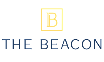 Elegant logo for The Beacon, featuring a stylish gold and blue design with a modern letter 'B'.
