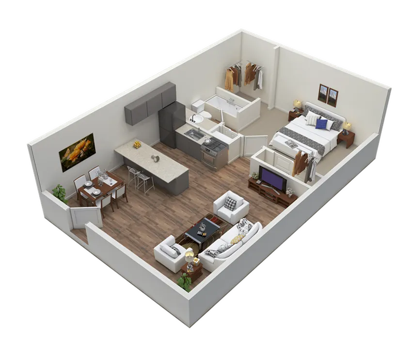 3D Image of 1 Bedroom 1 Bathroom