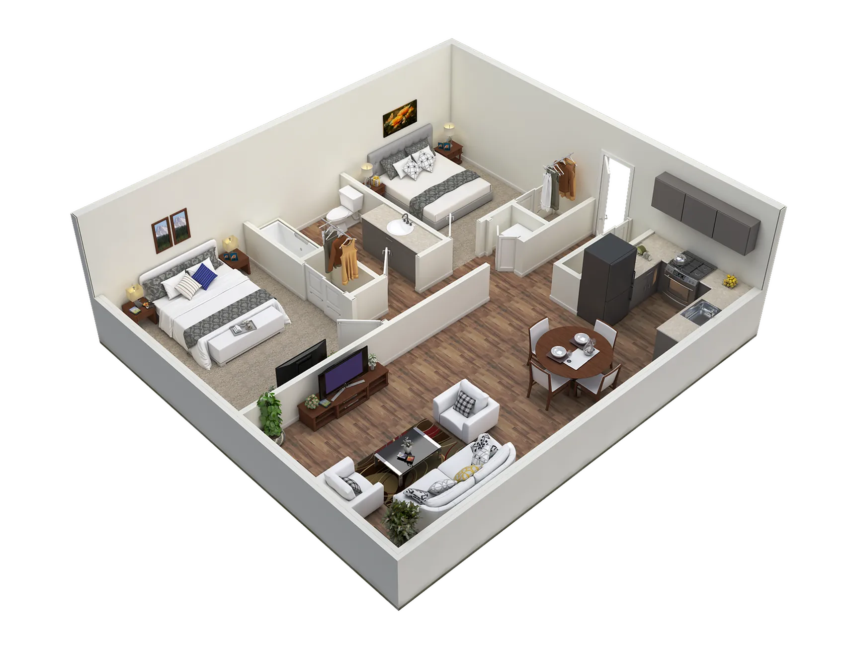 3D Image of 2 Bedroom 1 Bath