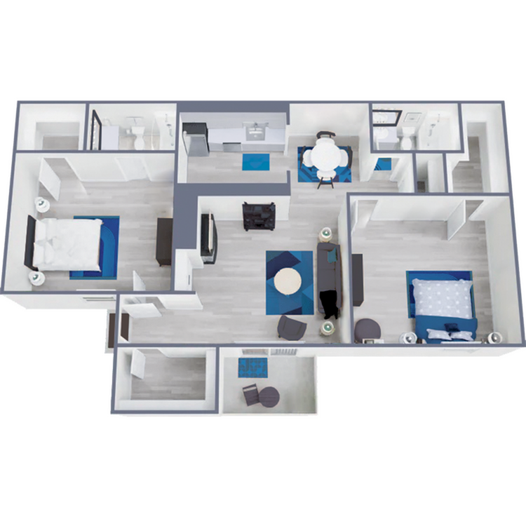 B1 Classic floor plan featuring 2 bedrooms 2 bathrooms