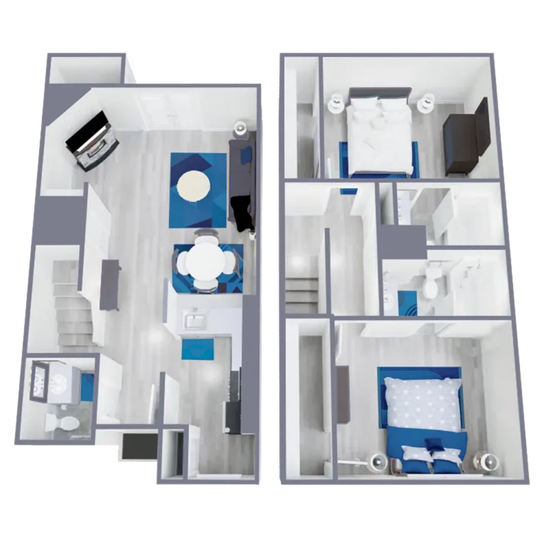 B3 Classic floor plan featuring 2 bedrooms 2.5 bathrooms