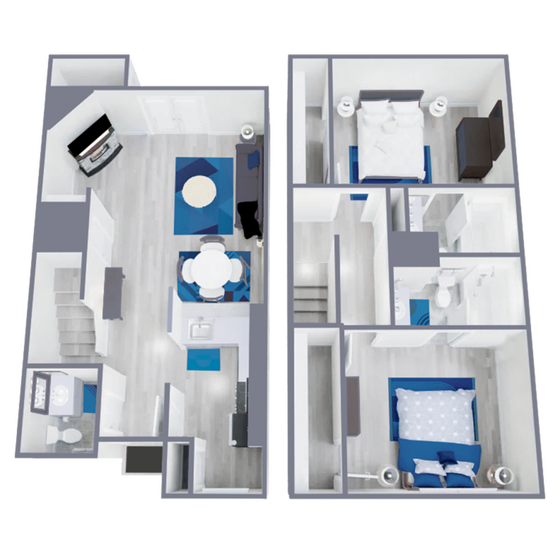 B3 Upgraded floor plan featuring 2 bedrooms 2.5 bathrooms