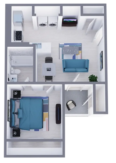 A1 Renovated floor plan featuring 1 bedroom 1 bathroom