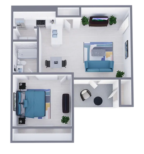 A2 Classic floor plan featuring 1 bedroom 1 bathroom