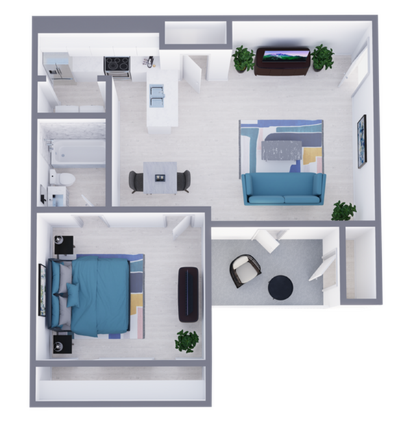 A2 Renovated floor plan featuring 1 bedroom 1 bathroom