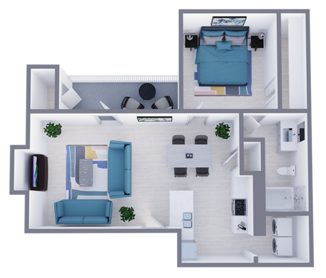 A3 Upgraded floor plan featuring 1 bedroom 1 bathroom
