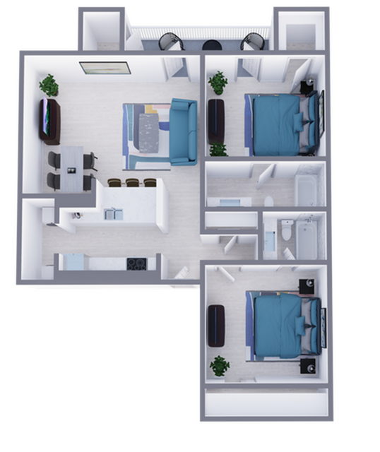 B2 Upgraded floor plan featuring 2 bedrooms 2 bathrooms