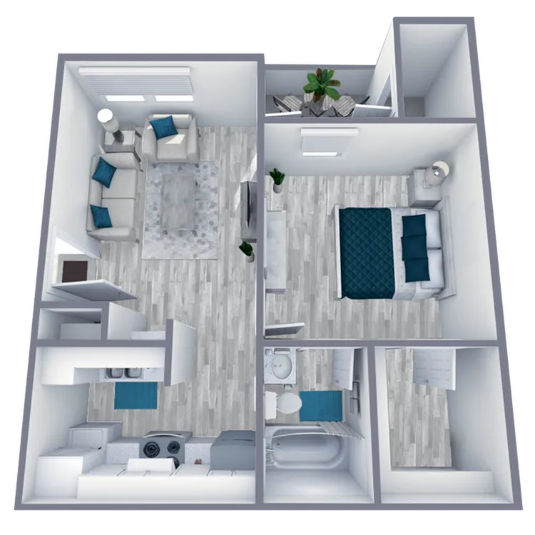 A1 Renovated floor plan featuring 1 bedroom 1 bathroom