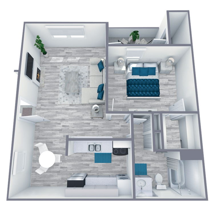 A3 Upgraded floor plan featuring 1 bedroom 1 bathroom