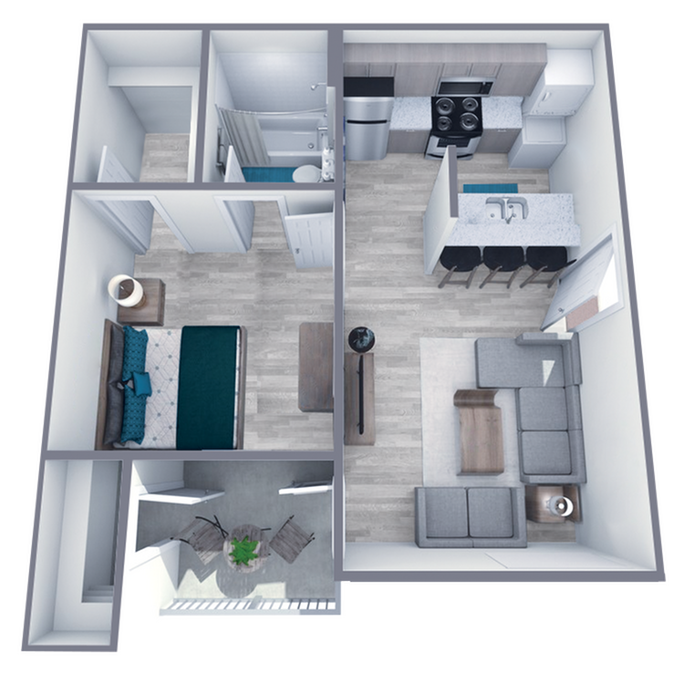 A1 Upgraded floor plan featuring 1 bedroom 1 bathroom