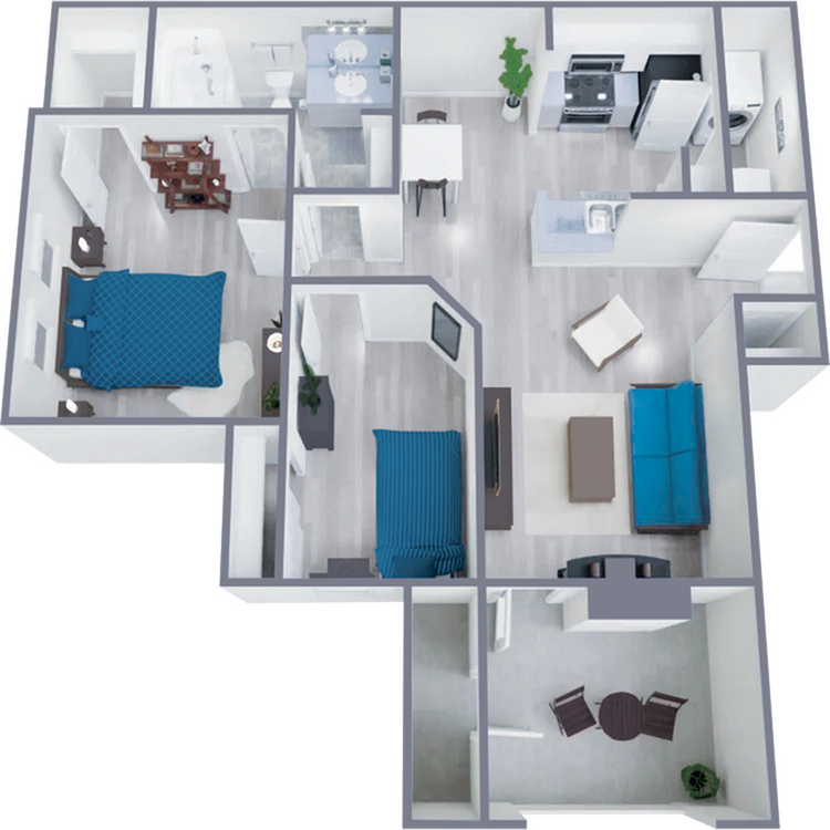 B1 Renovated floor plan featuring 2 bedrooms 1 bathroom