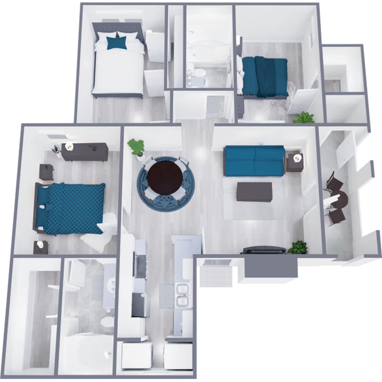 C1 Renovated floor plan featuring 3 bedrooms 2 bathrooms