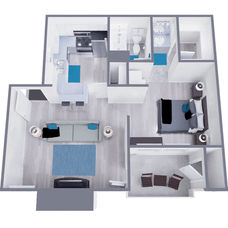 A1 Classic floor plan featuring 1 bedroom 1 bathroom