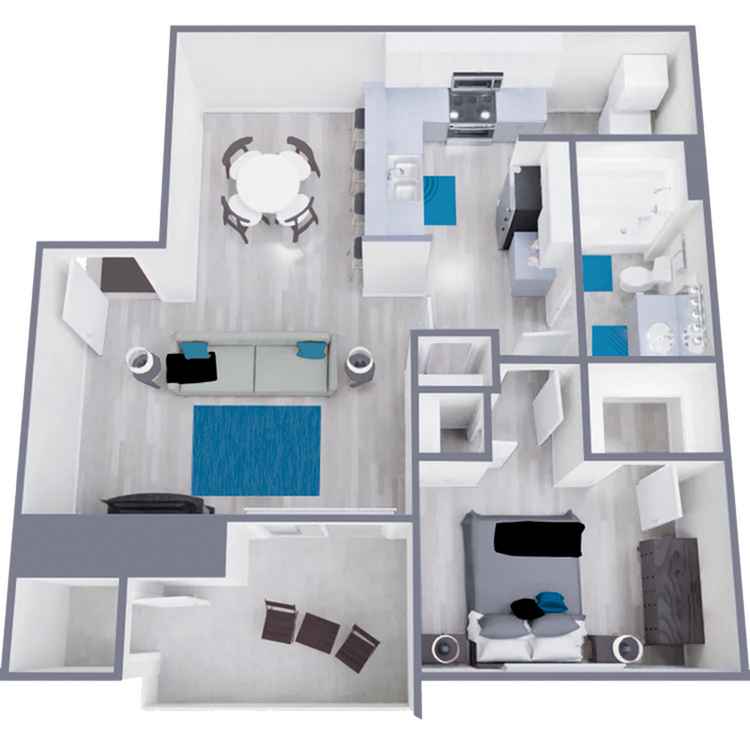 A2 Classic floor plan featuring 1 bedroom 1 bathroom