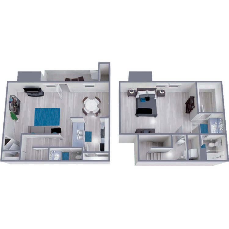 A3 Upgraded floor plan featuring 1 bedroom 1.5 bathrooms