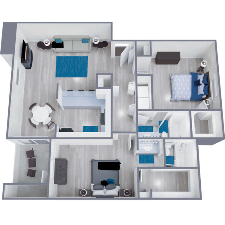 B1 Renovated floor plan featuring 2 bedroom 2 bathroom