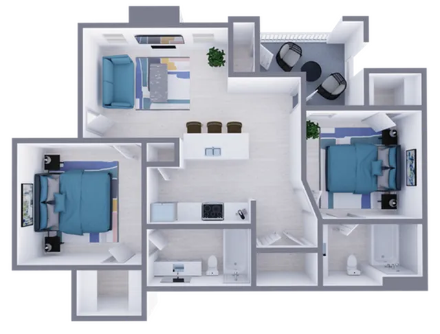 B1 Classic floor plan featuring 2 bedrooms 2 bathrooms