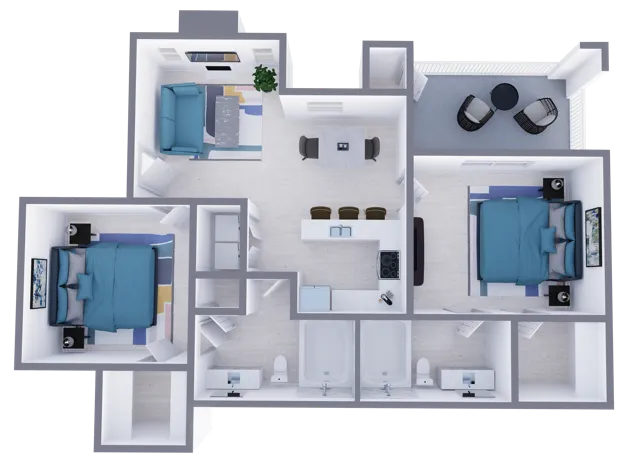 B2 Classic floor plan featuring 2 bedrooms 2 bathrooms