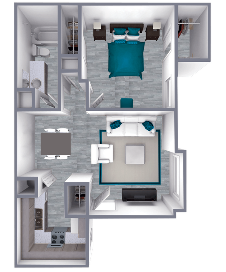 A1 Classic floor plan featuring 1 bedroom 1 bathroom