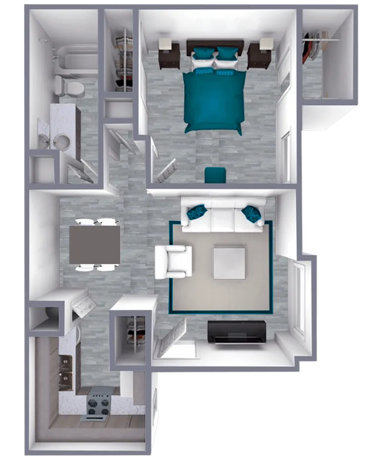 A1 Renovated floor plan featuring 1 bedroom 1 bathroom