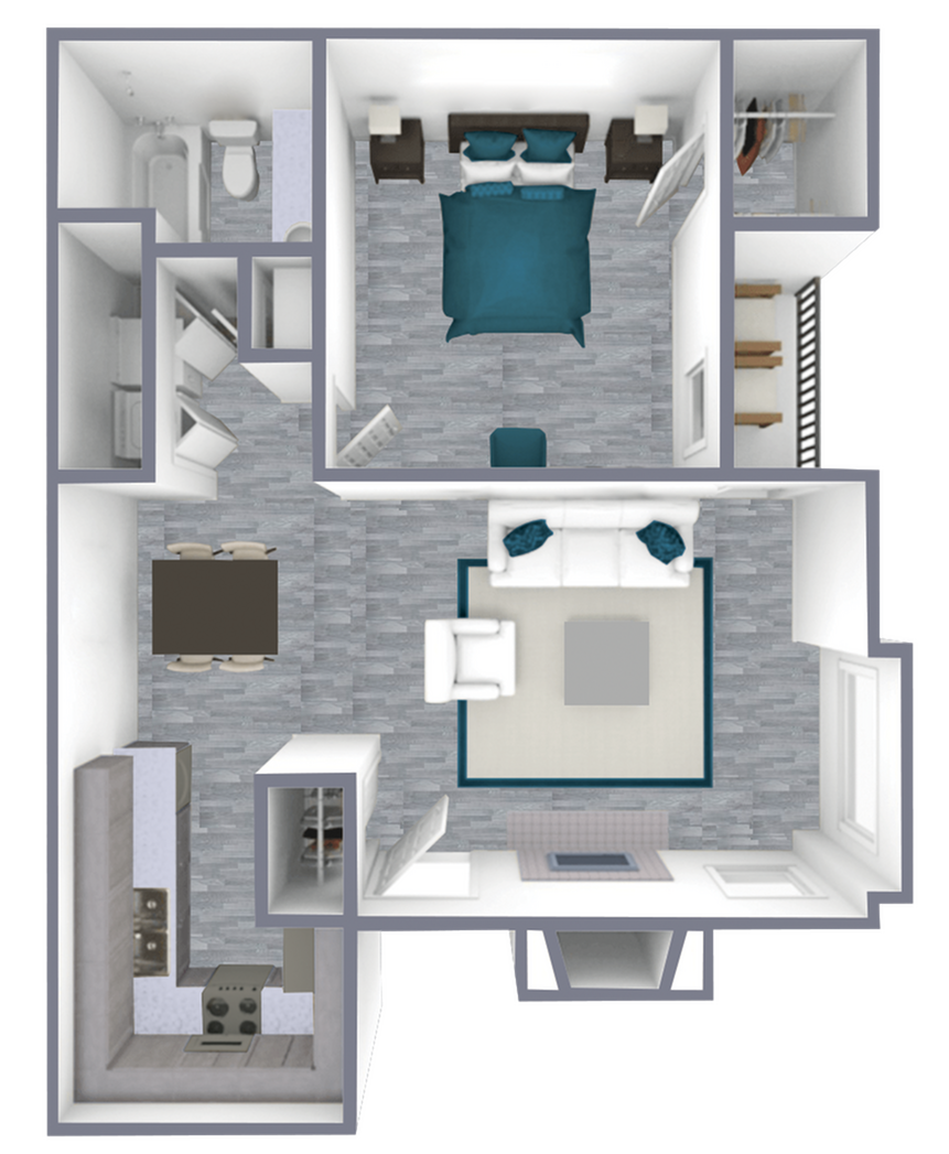 A3 Renovated floor plan featuring 1 bedroom 1 bathroom