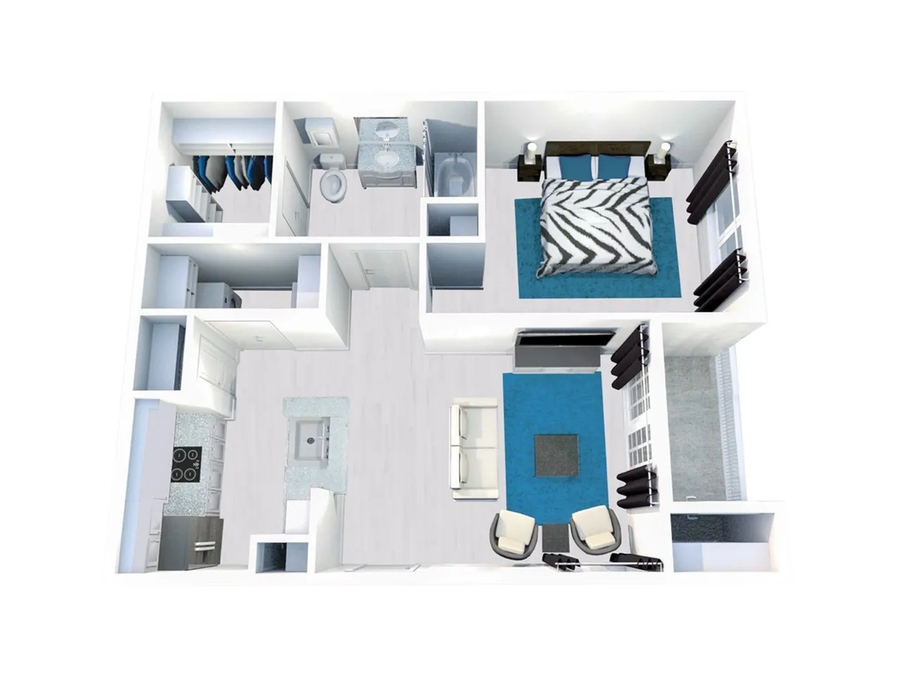 A2 Platinum floor plan featuring 1 bedroom 1 bathroom