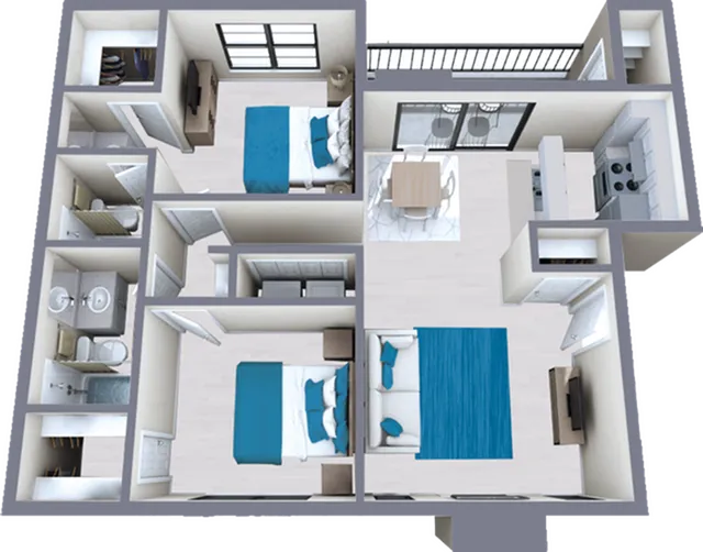 B2 Classic floor plan featuring 2 bedrooms 2 bathrooms