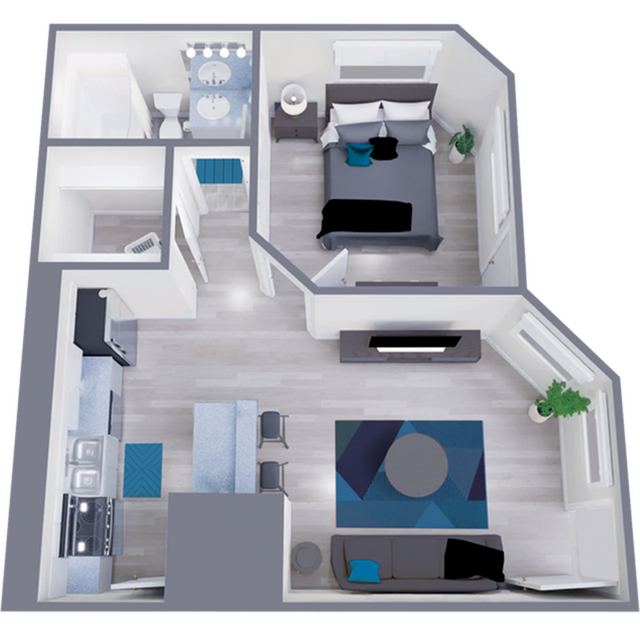 A1 Renovated floor plan featuring 1 bedroom 1 bathroom