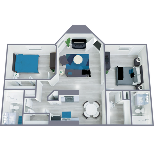 B1 Renovated floor plan featuring 2 bedrooms 2 bathrooms