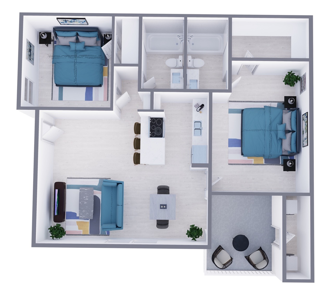 B1 Classic floor plan featuring 2 bedrooms 2 bathrooms