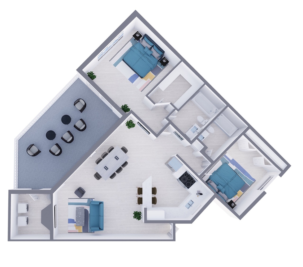 B3 Renovated floor plan featuring 2 bedrooms 2 bathrooms