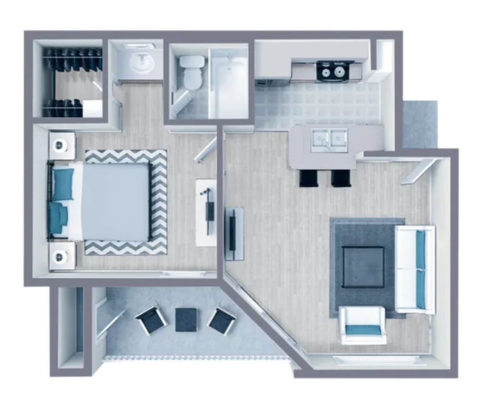 A1 Platinum Plus floor plan featuring 1 bedroom 1 bathroom