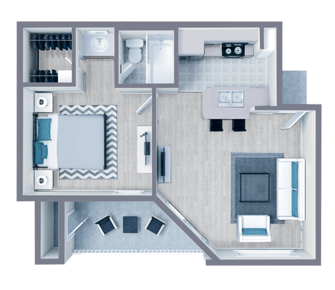 A1 Renovated floor plan featuring 1 bedroom 1 bathroom