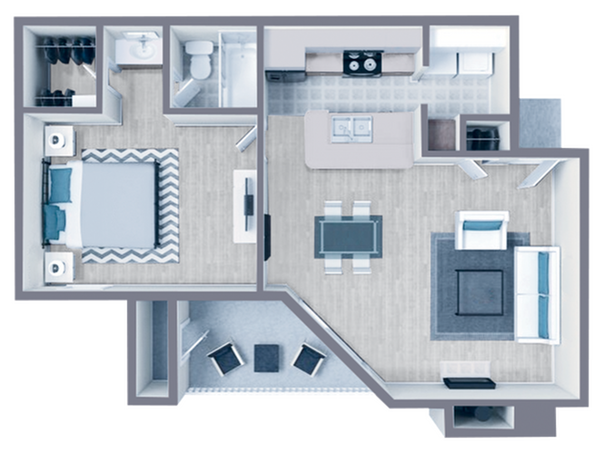 A2 Platinum Plus floor plan featuring 1 bedroom 1 bathroom