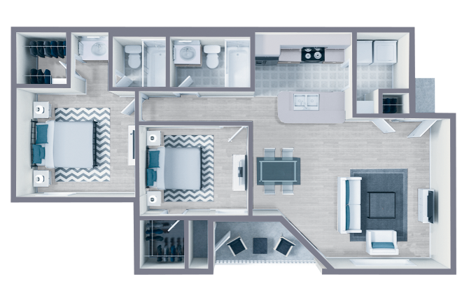 B1 Upgraded floor plan featuring 2 bedrooms 2 bathrooms