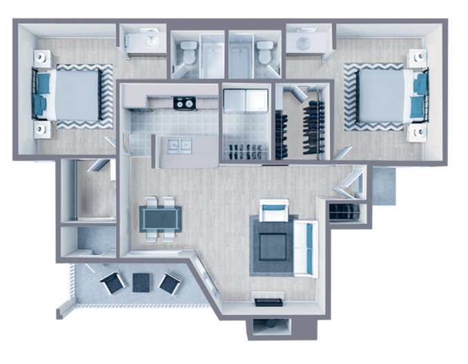 B2 Renovated floor plan featuring 2 bedrooms 2 bathrooms
