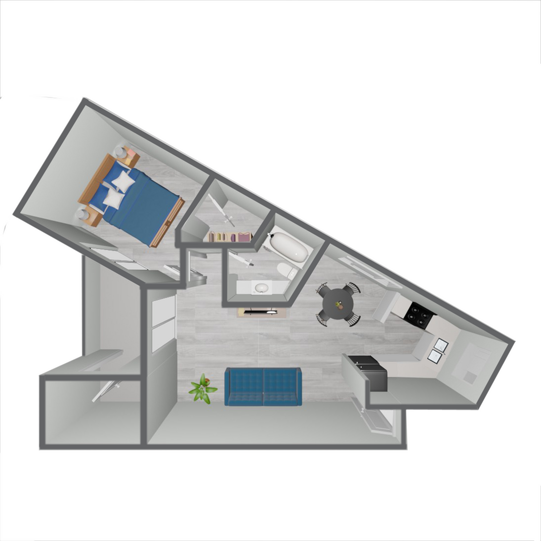A3 Upgraded floor plan featuring 1 bedroom 1 bathroom