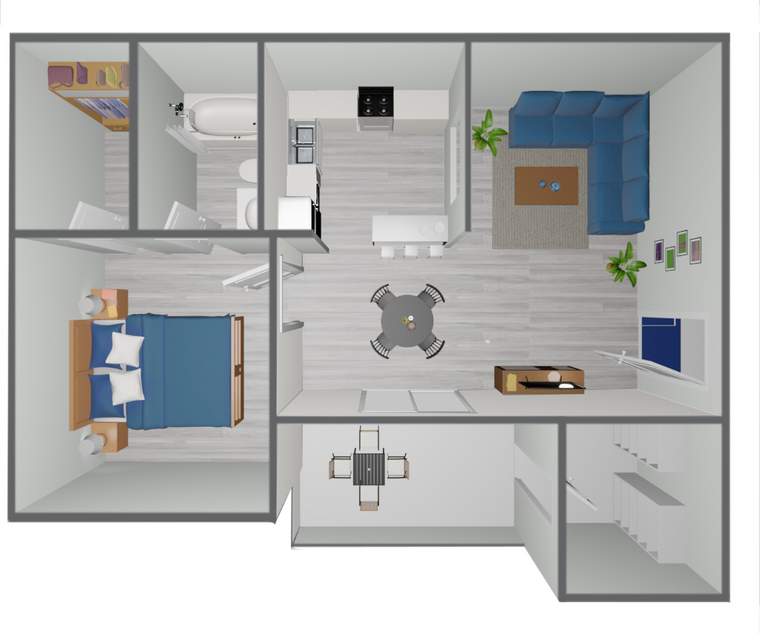A4 Classic floor plan featuring 1 bedroom 1 bathroom
