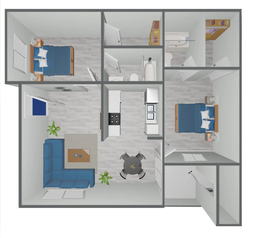 B1 Partial floor plan featuring 2 bedrooms 1 bathroom