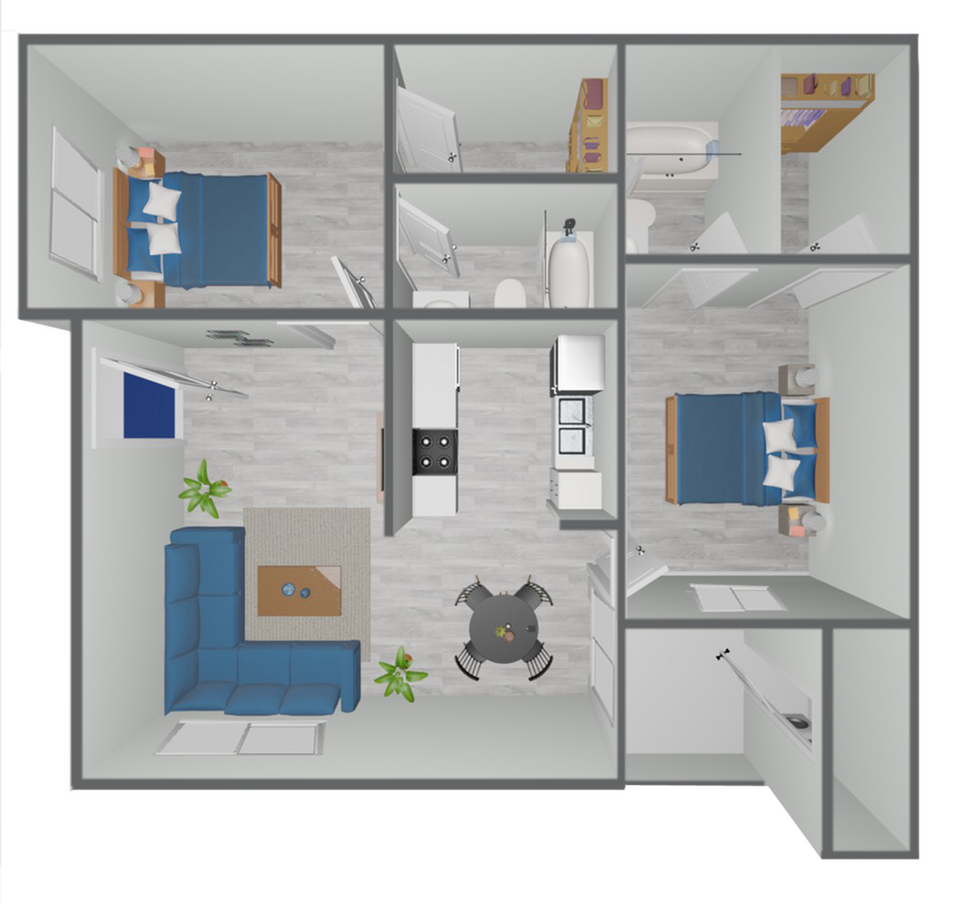 B1 Renovated floor plan featuring 2 bedrooms 1 bathroom