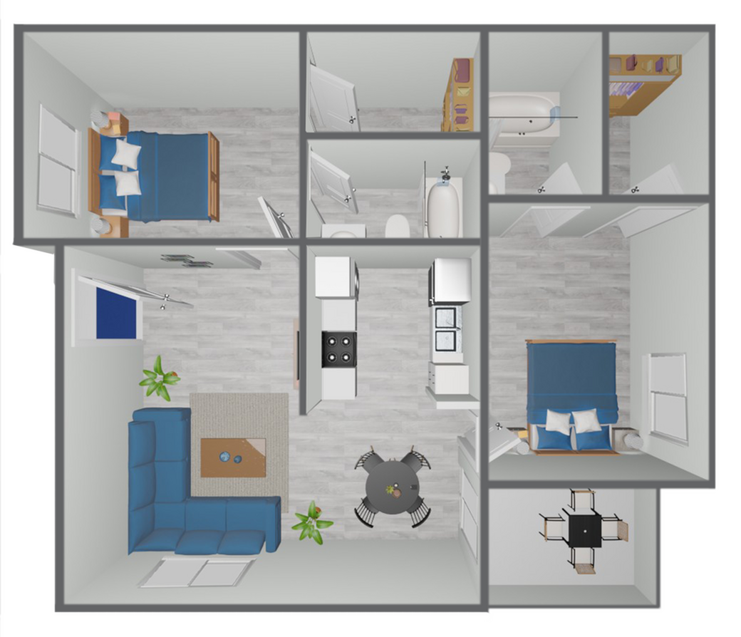 B2 Partial floor plan featuring 2 bedrooms 2 bathrooms