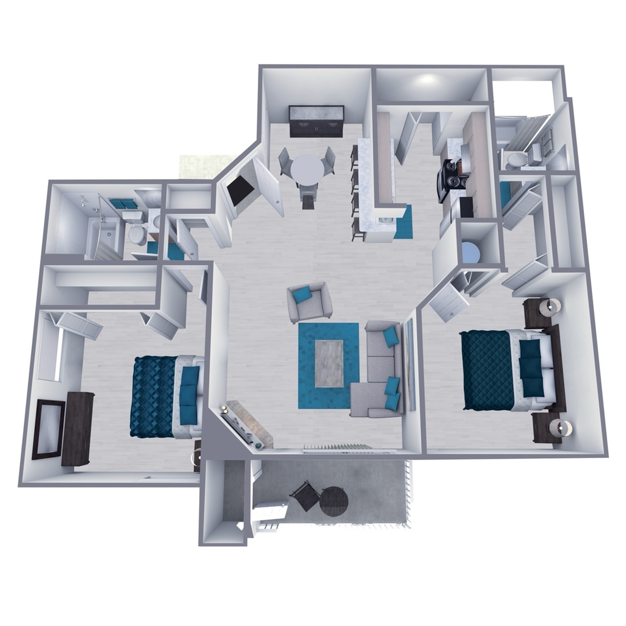 B1 Renovated floor plan featuring 2 bedrooms 2 bathrooms