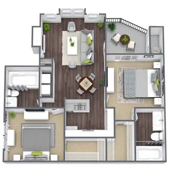 B2 Classic floor plan featuring 2 bedrooms 2 bathrooms