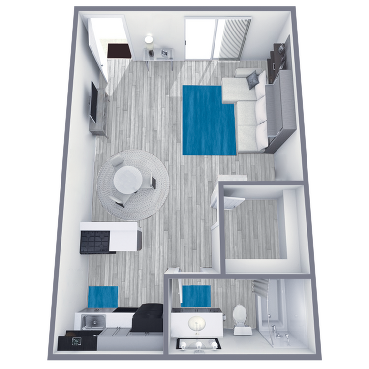 S1 Renovated floor plan featuring studio bedroom 1 bathroom